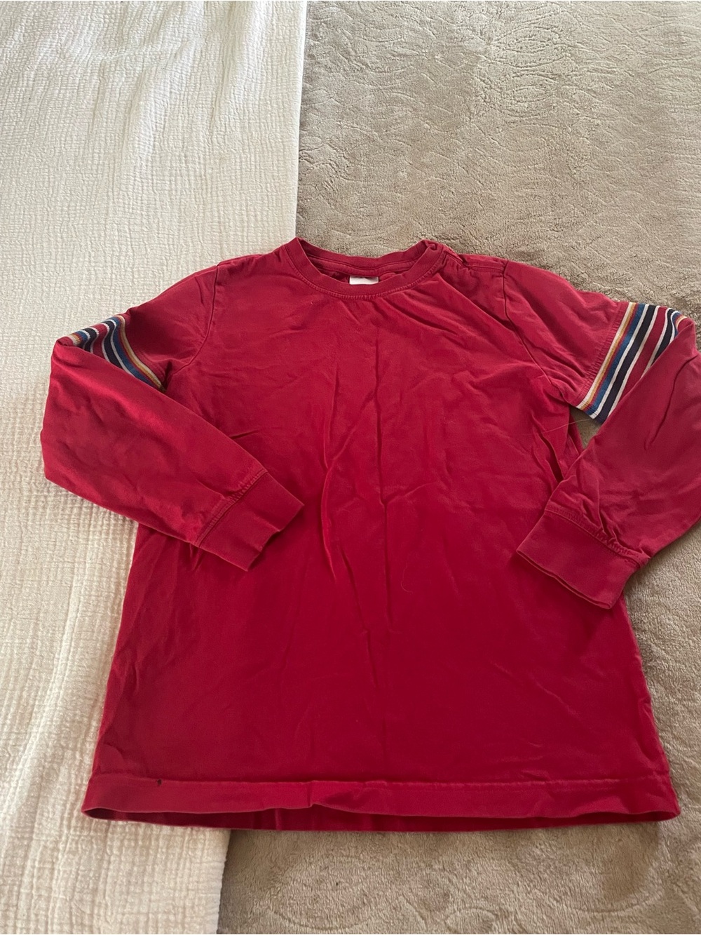 Hanna Andersson Red Long-Sleeve Tee with Striped Sleeve Accents
